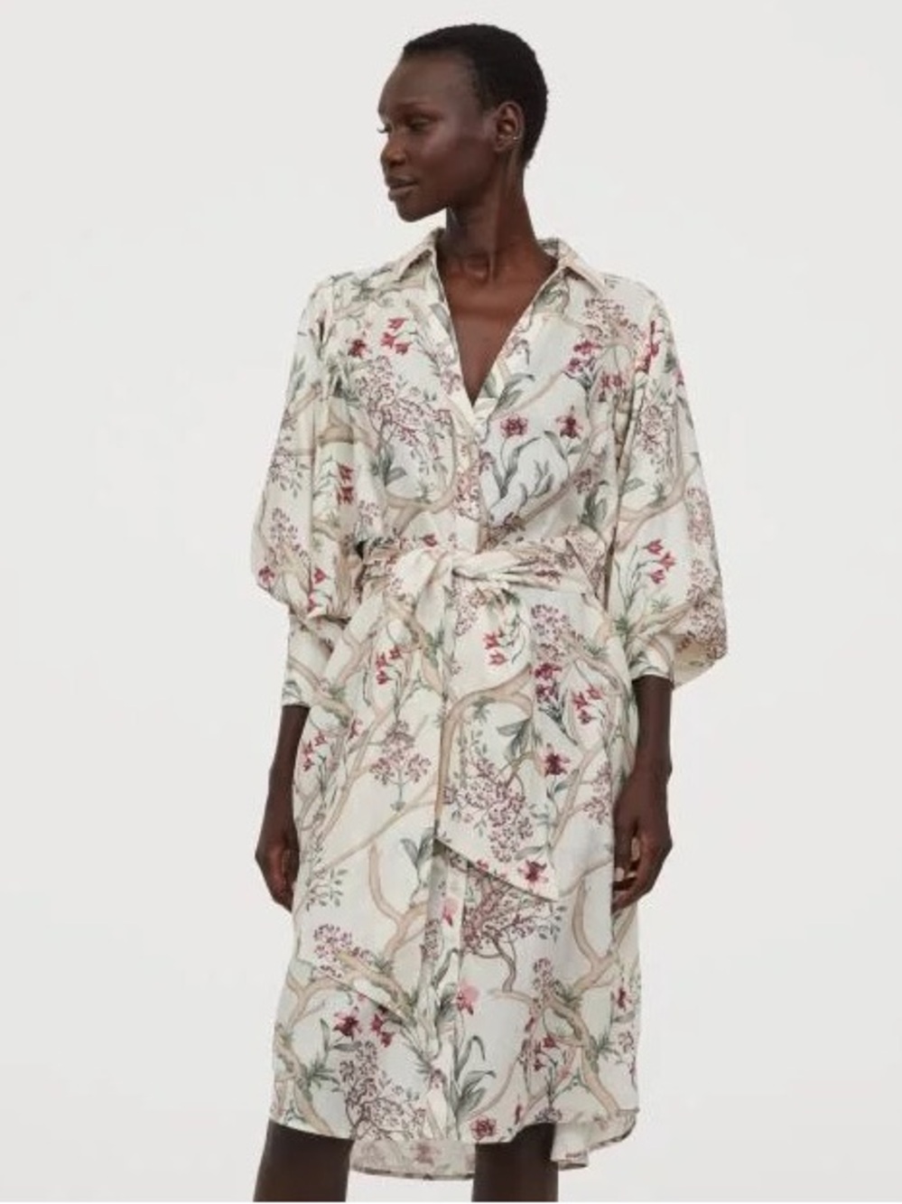 Johanna Ortiz X H&M Sz L Linen Orchid Blogger Fav Puff Sleeves Belted Midi Dress
